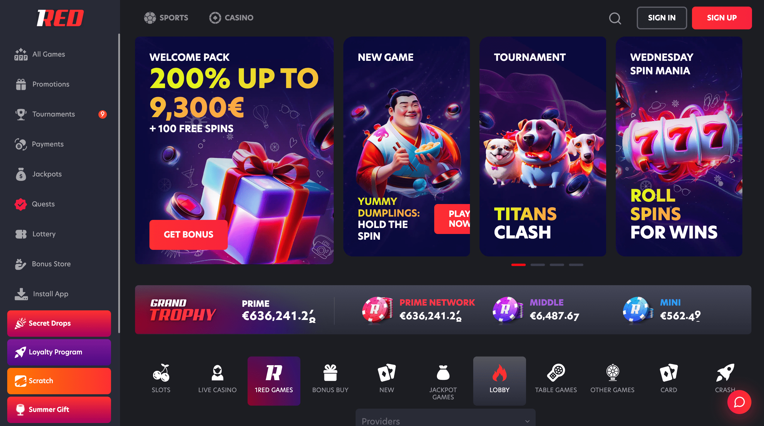 1Red Casino Main Page