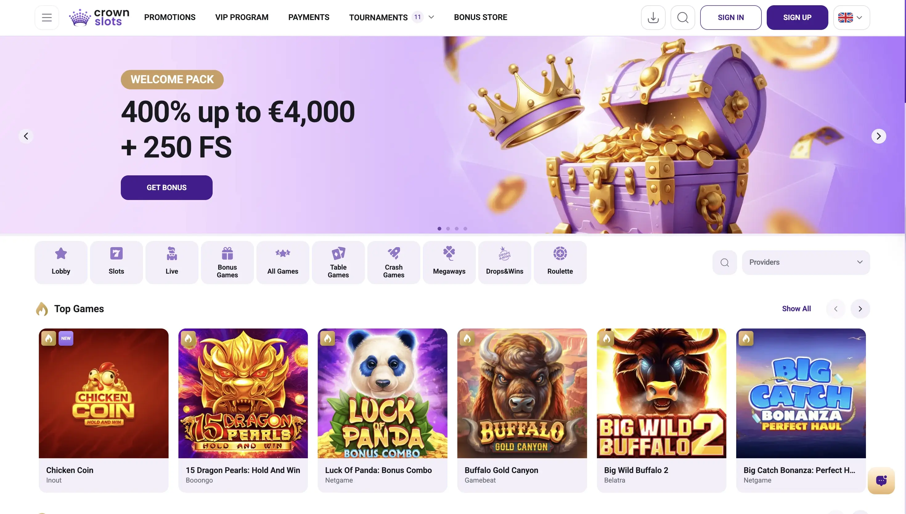 CrownSlots Casino Main Page