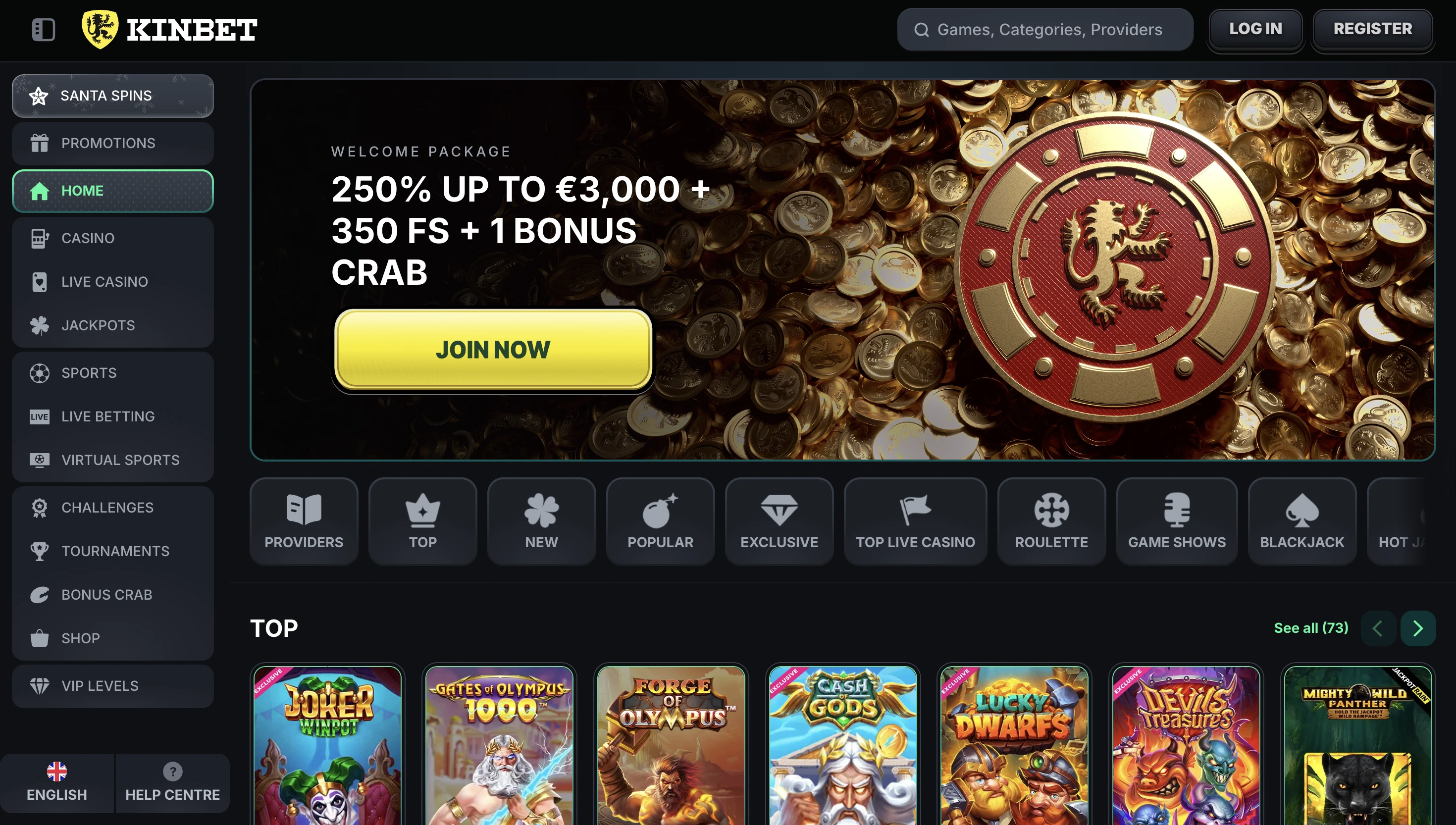 KinBet Casino Main Page