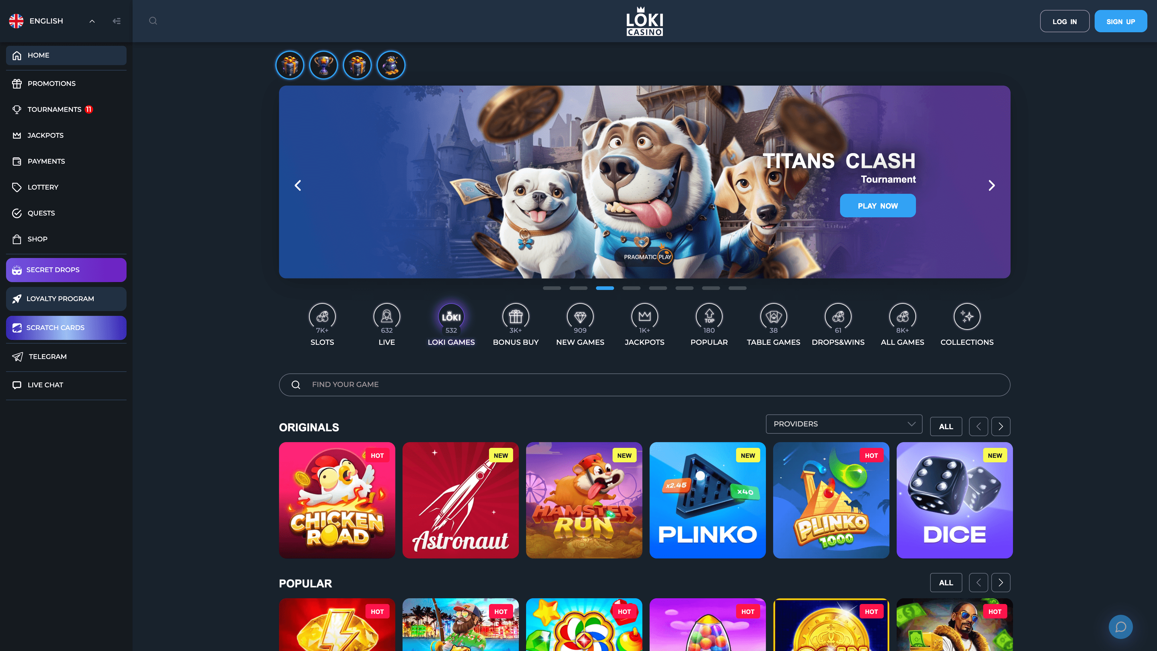 Loki Casino Main Page