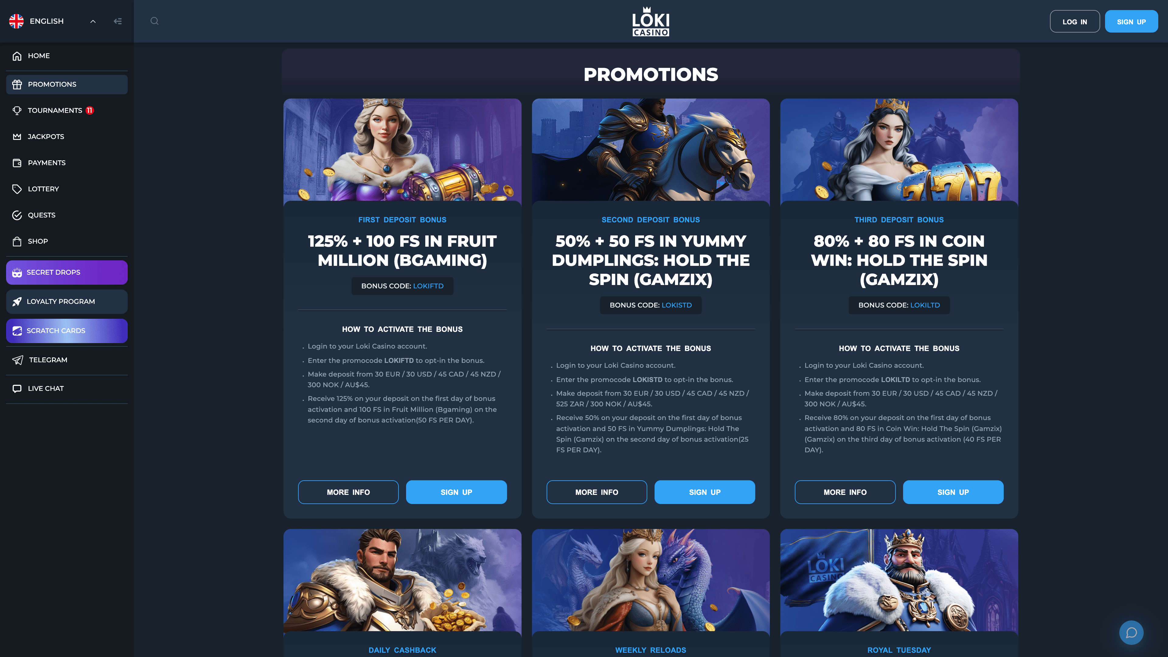 Loki Casino Promotions Page
