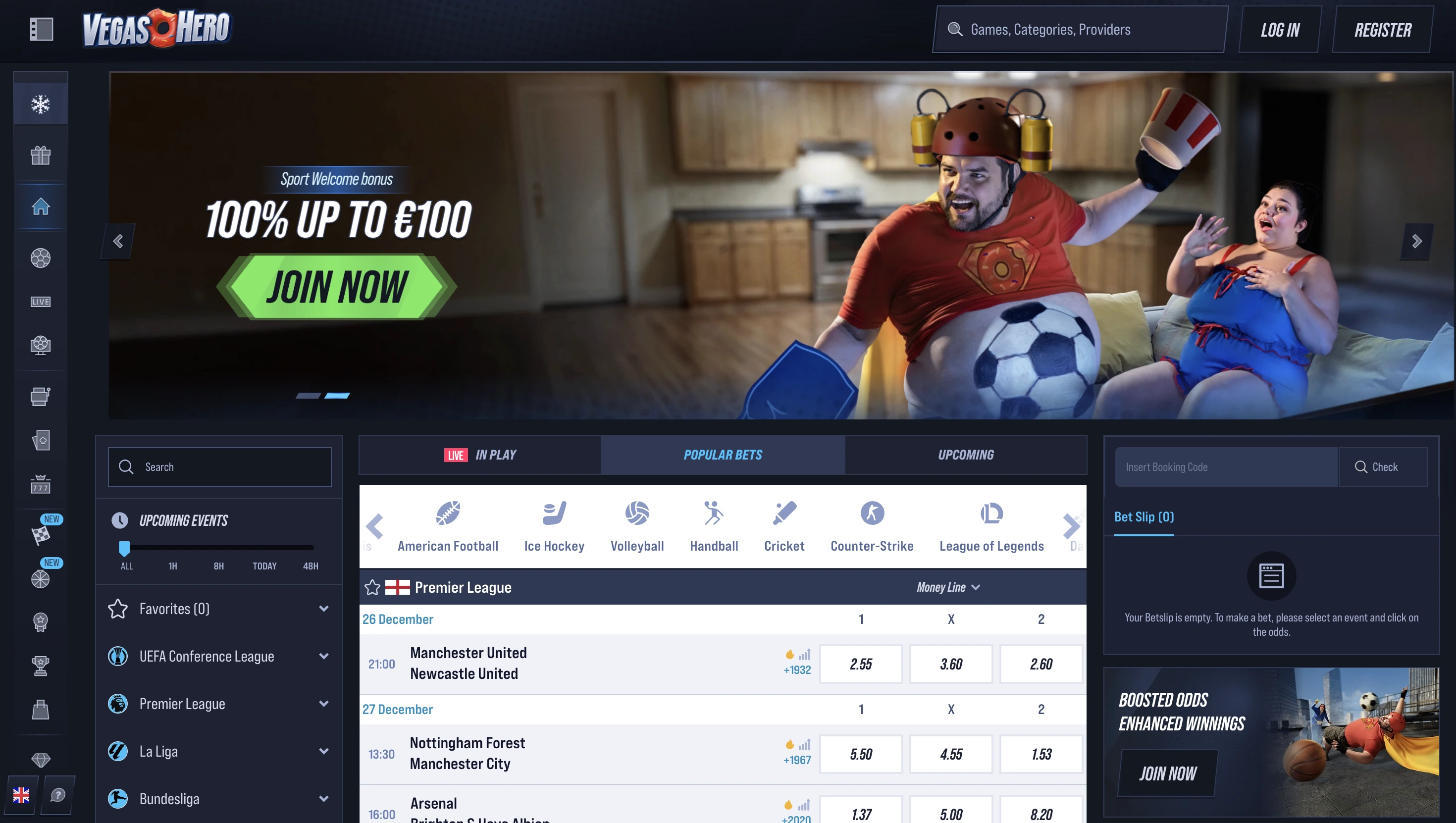 VegasHero Casino Main Page